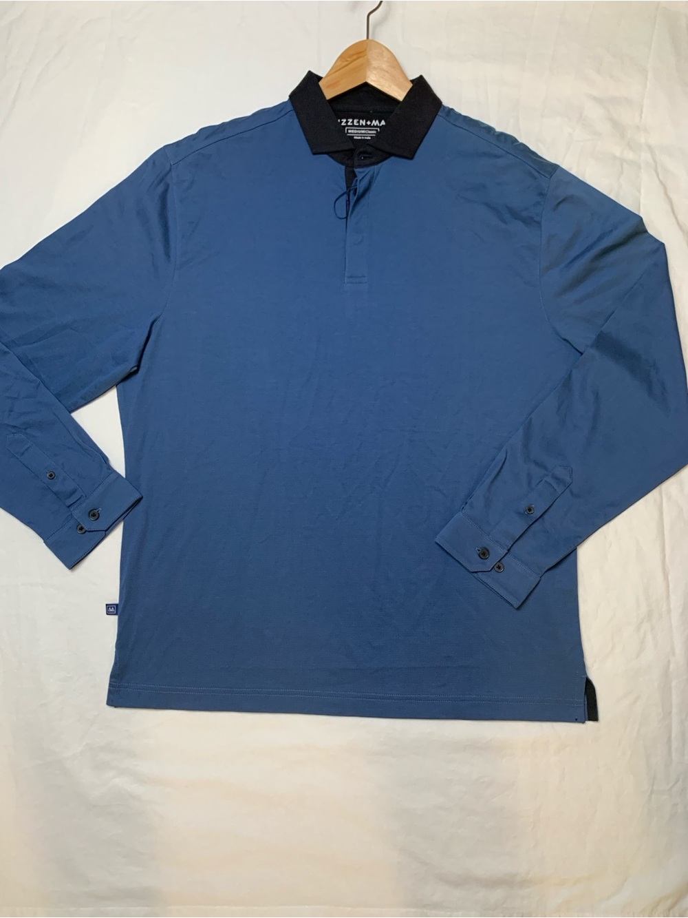 Mizzen+Main Men’s Sz M Trim Stretch Long-Sleeve Navy Black Golf Tennis Polo
